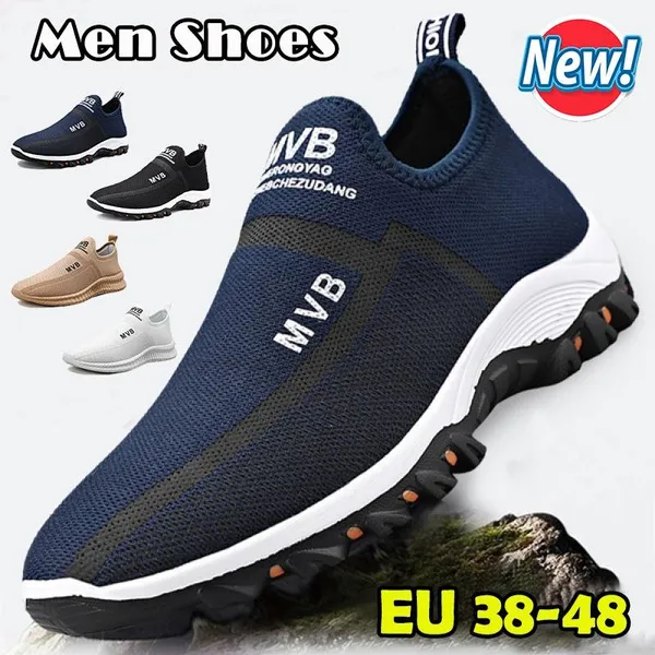 Fashion Men Camping Shoes Mesh Breathable Running Shoes Lightweight Non-slip Hiking Shoes Casual Outdoor Sneakers Slip-On Trekking Shoes Plus Size 38-47