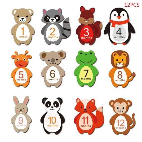 1-12 Months Baby Monthly Milestone Sticker Baby Photography Props Photo Stickers WIS