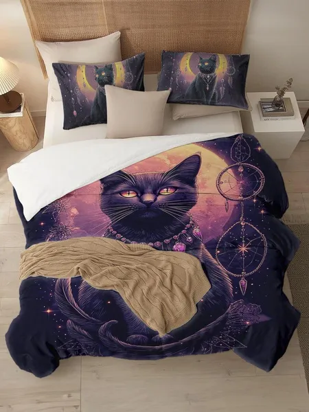 Three-piece fluffy printed double bed set, soft, comfortable and breathable bedding set, suitable for all seasons (without sheets, without fillers)