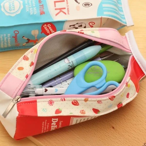Creative cute pencil fun simulation milk pencil creative storage wallet pencil case