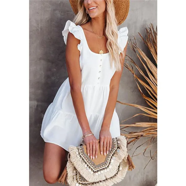 Women Summer Fashion Solid Color Casual jumpsuit Button Decoration Pleated Cloths