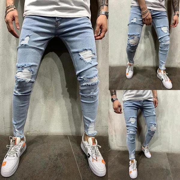 Autumn Polyester Other Men Elastic Waist Jeans Skinny
