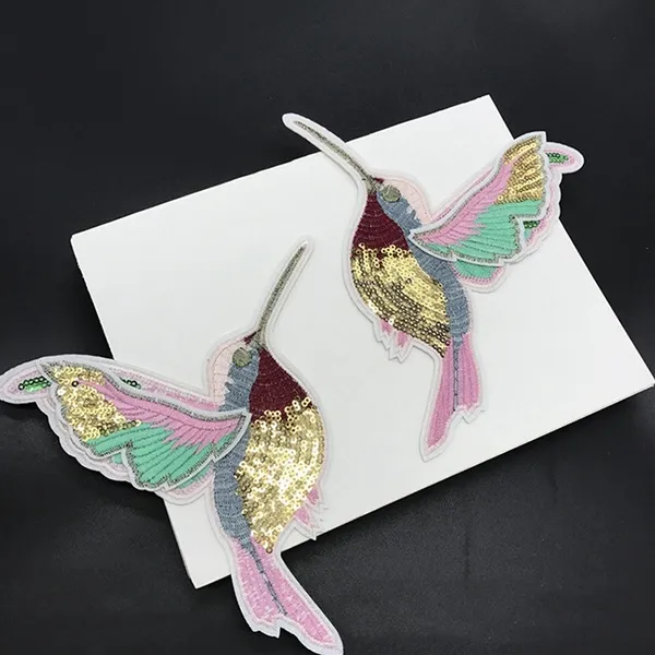 1 Pair Bird Sequin Embroidered Sew Iron On Patch Badge Fabric Applique Lace Trim