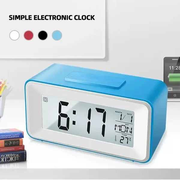 Home Desk Digital Clock Sound Control Backlight 12/24 H Snooze Alarm Ringtones for Bedrooms Bedside Kids Clock Home Decoration