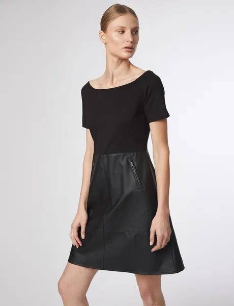 Bateau Dress with Eco-Leather skirt
