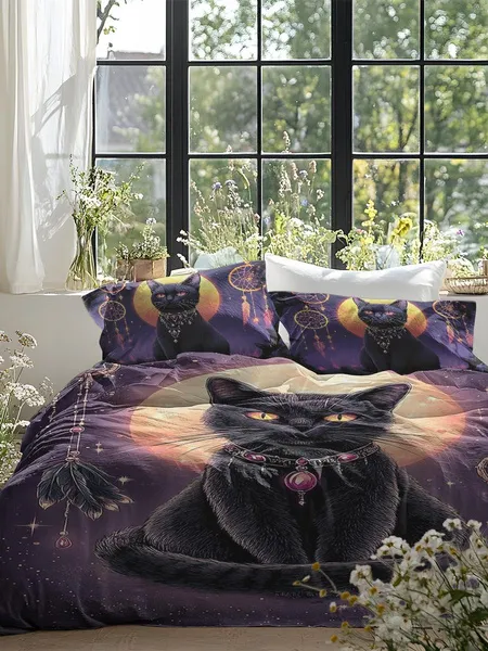 Three-piece fluffy printed double bed set, soft, comfortable and breathable bedding set, suitable for all seasons (without sheets, without fillers)