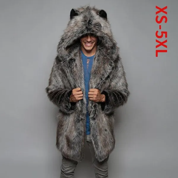 New Faux Fur Coat for Men's Winter Casual Warm Coat for Men's Long Coat