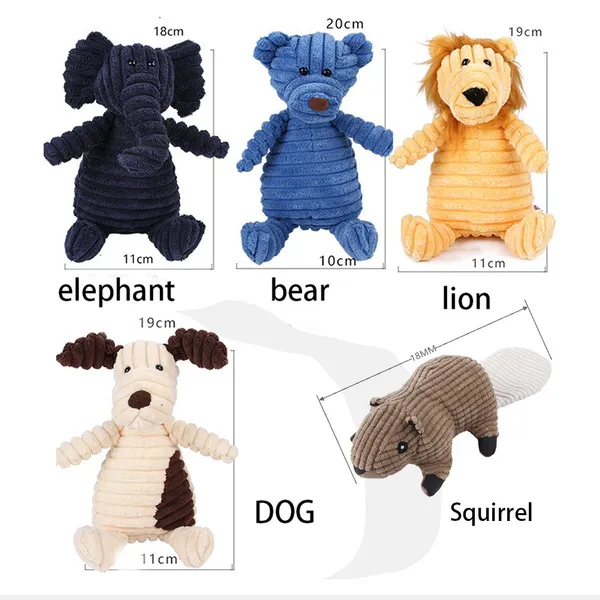 Dog Corduroy Toys Animal Shape Plush Puppy Squeaky Chew Bite Resistant Toy Pets Accessories