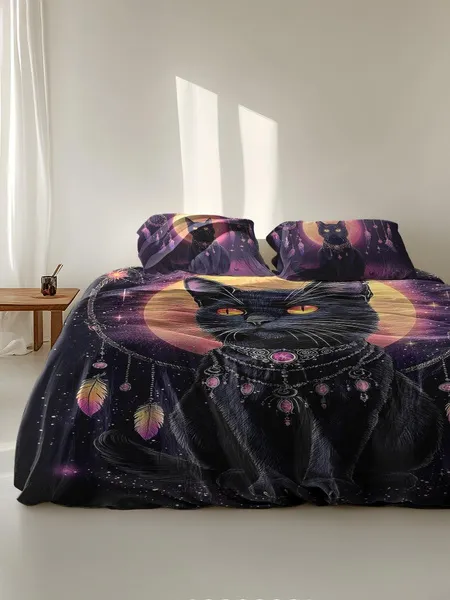 Three-piece fluffy printed double bed set, soft, comfortable and breathable bedding set, suitable for all seasons (without sheets, without fillers)