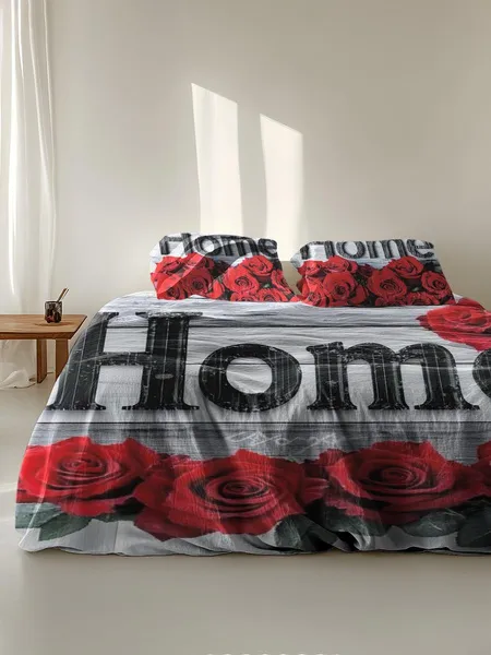 Three-piece fluffy printed double bed set, soft, comfortable and breathable bedding set, suitable for all seasons (without sheets, without fillers)