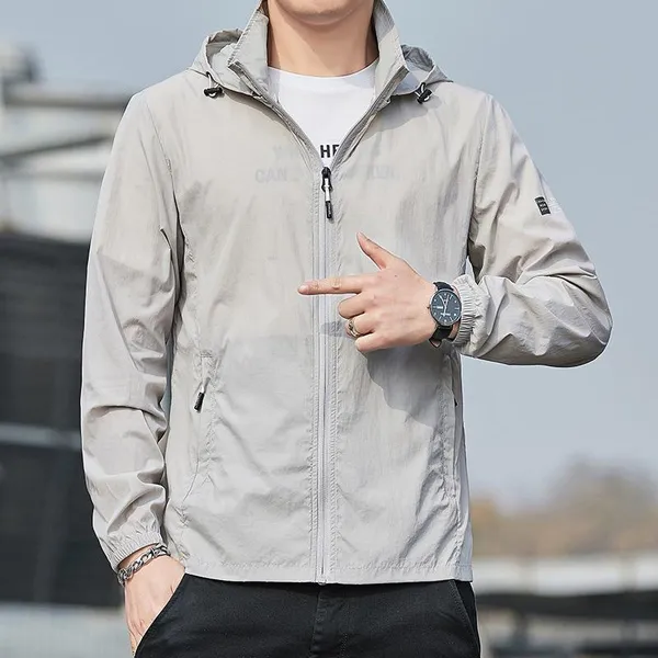 Summer Men Outdoor UPF 30+ Sunscreen Clothing Sun Uv Protection Men's Pure Color Casual Thin Hooded Jackets Windbreaker