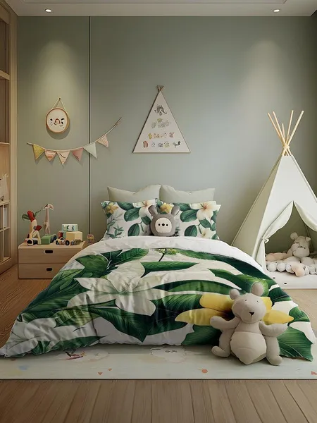 Three-piece fluffy printed double bed set, soft, comfortable and breathable bedding set, suitable for all seasons (without sheets, without fillers)