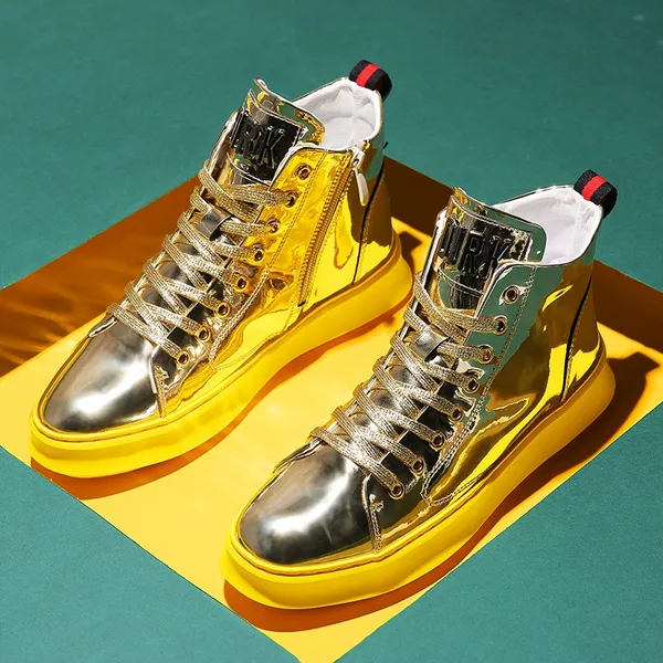 2022 Men's Fashion Trend Sneakers All-match Leather High-top Sneakers Round Toe Zipper Fashion Men's Boots