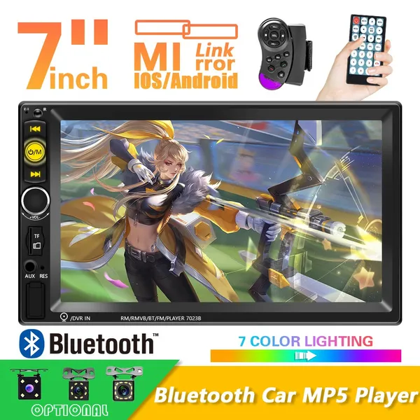 New Pro 2 Din 7'' HD 1080P Touch Screen Autoradio Bluetooth Car Stereo Radio Car MP5 Player Build-in FM AUX USB SD Function Support Mirror Link + Backup Camera(optional)
