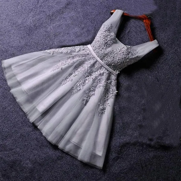 Elegant Pearl Pink Prom Dresses 2020 Sexy Prom Dress Short V Neck Appliques Beading Lace Up Knee-Length Graduation Party Gowns