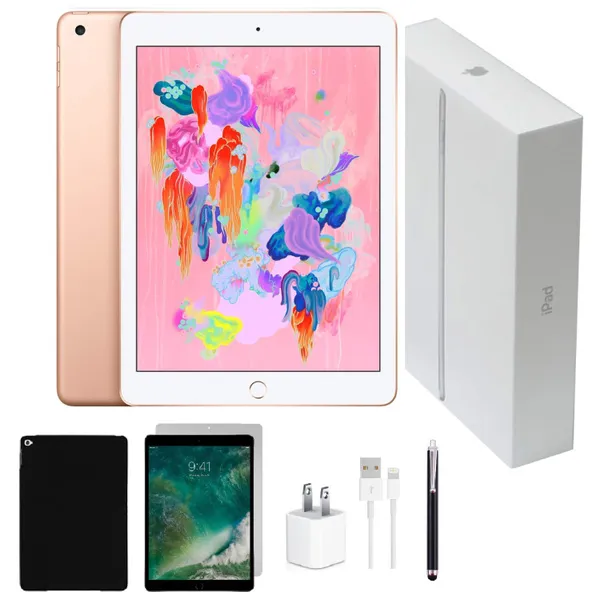 Open Box | Apple iPad 9.7-inch 2017 (5th Gen) - iPad 2018 (6th Gen) Bundle: Stylus Pen, Tempered Glass, Case, and Generic Charger | Wi-Fi Only | 32GB / 128GB | A/B Grade Refurbished
