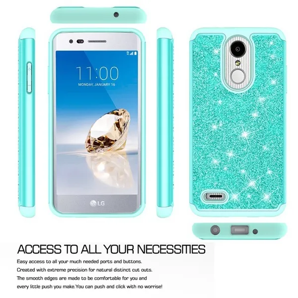 For LG K51 Stylo 6 Reflect V60 5G V50 V40 V30 ThinQ Glitter Bling Cte Hybrid PC Silicone Leather Dual Layer Protective Case for LG-Aristo 2 X210 / Tribute Dynasty
