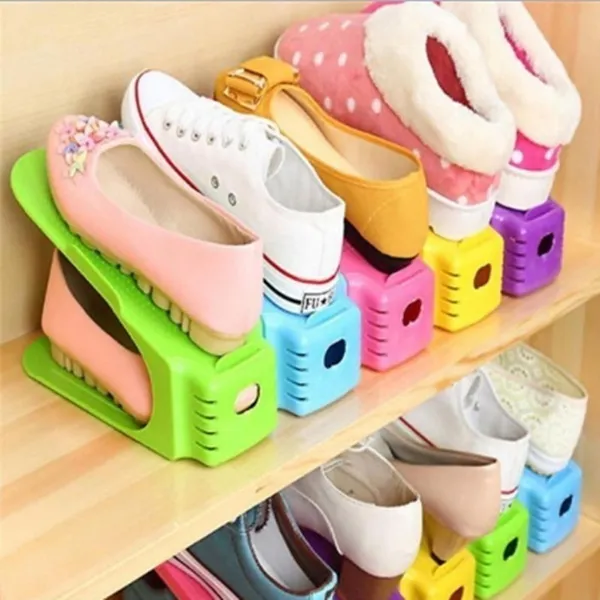 10pcs SALE Durable Plastic Home Double Layer Shoes Storage Rack Shoe Shelf Holder Organizer Amazing Space-Saving