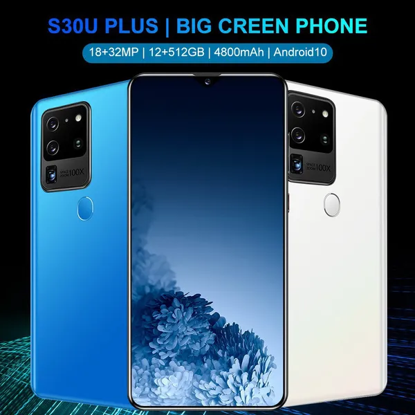 New 6.8 Inch Ultra-thin S30U Plus Smartphone Face/Fingerprint Unlock 12GB+512GB Android Dual SIM Cards Support T Card Dual Rear 18MP+32MP HD Camera Bluetooth GPS Navigation Hi-fi Sound Quality Smart P