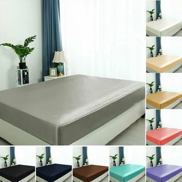 Luxury Double / Full / Queen / Gold Satin Bed Linen Silk Bedding 12 Inches (35 Cm) Deep Silk Bed Linen Hotel Solid Color Bed Cover Pure Silk Super Linen (sheets Only, Pillowcase Not Included)