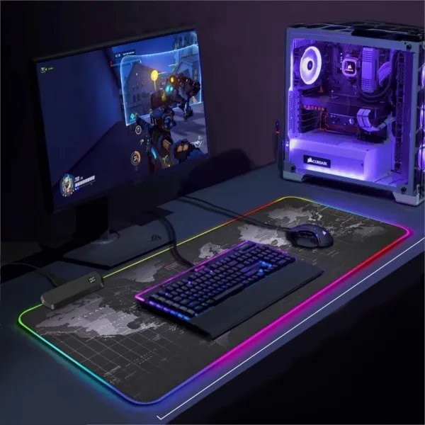 Stylish LED Flash Map Design RGB Desk Pad Anti-slip Gaming Mouse Keyboard Mat