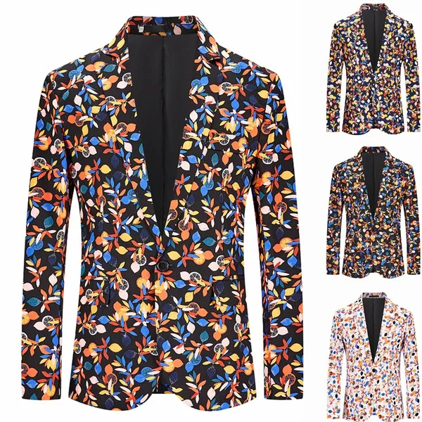 2021 New men's suit jacket fashion tide brand 3D creative printing pattern men's suit jacket business casual men's party dress suit jacket