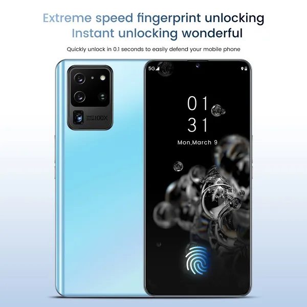 2020 NEW Smartphone with 12GB+512 GB Large Memory 6.5inch Full Screen Support Face Unlock 5G Three Card Mobile Phone