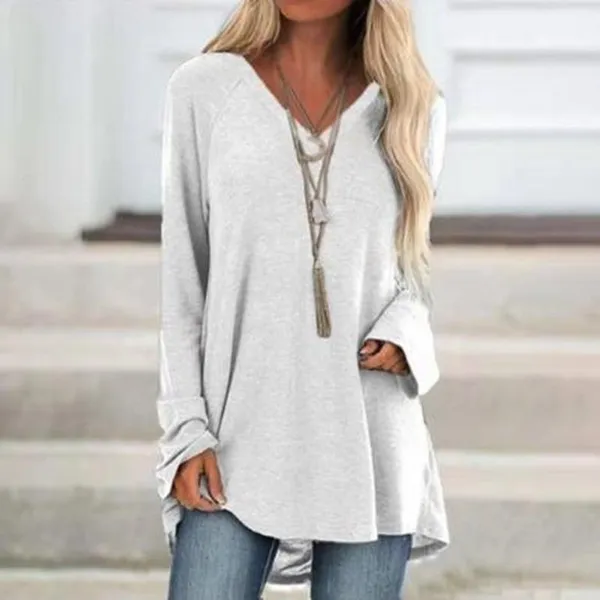 XS-8XL Women's Fashion Autumn and Winter Clothes Casual Solid Color V-neck Long Sleeve Tops Ladies Loose Tunic T-shirts Cotton Plus Size Pullover Blouses Sweatshirts