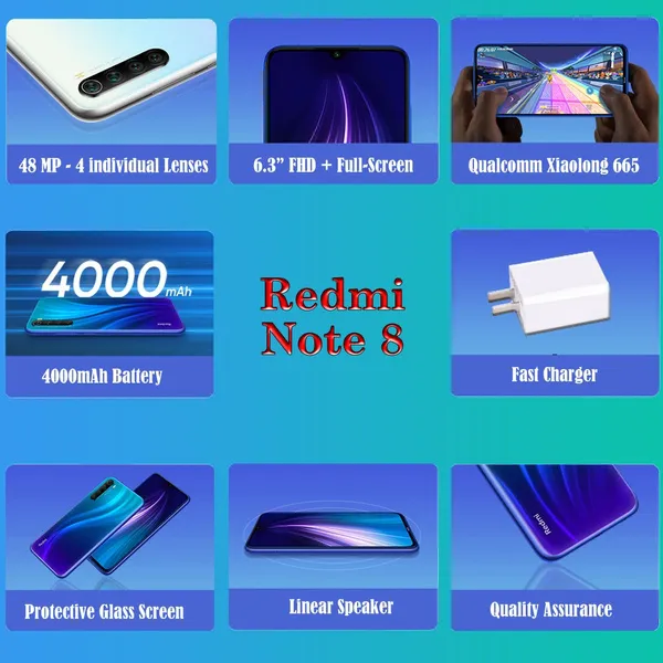 Xiaomi Redmi Note 8 Smartphone 6.3 Inch Qualcomm Snapdragon 665 6GB & 128GB 48WP 4 Individual Lens 4000mAh Battery 3 Colors