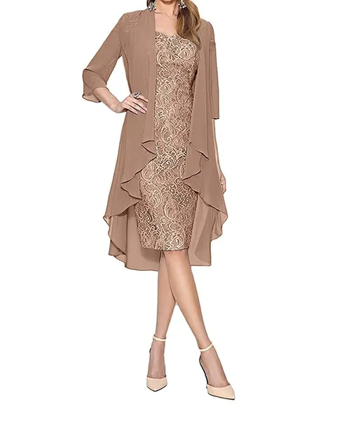 Women's Fashion Two Pieces Charming Lace Knee Length Evening Gowns Dresses Party Dresses for Mother of The Bride Dresses