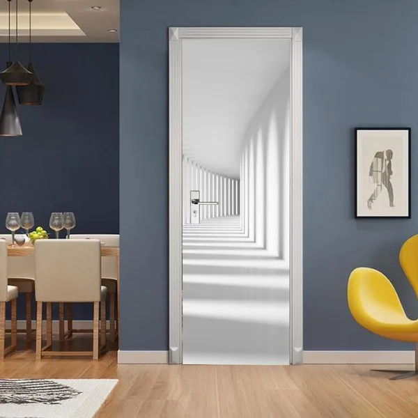 Creative 3D door stickers renovation self-adhesive paper decoration bedroom living room wall stickers white corridor cross-border supply.