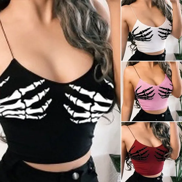 2021 New Gothic Punk Skeleton Skull Printed Camisole Summer Women Ladies Sexy Sleeveless Vests Fashion Slim Fit Tank Tops For Teen Girls