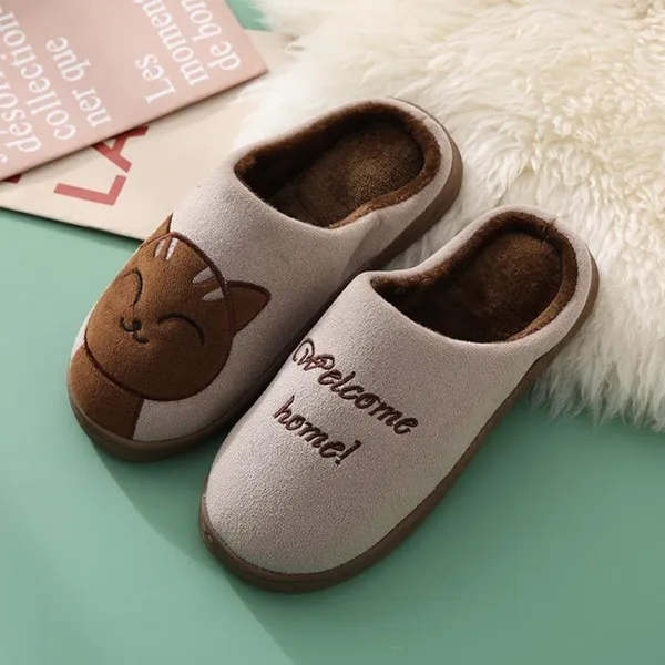 New Men and Women Same Style Winter Home Slippers Cartoon Cat Home Shoes Non-slip Soft Winter Warm Slippers Indoor Bedroom Couple Floor Shoes Cute Lucky Cat Cotton Slippers