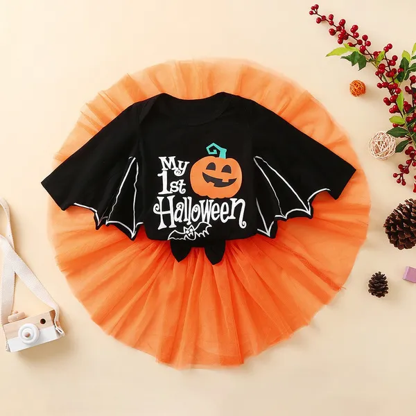 My 1st Halloween Pumpkin Baby Girls Long Sleeves Romper and Skirt 2PCS Outfits Costume Clothes for 0-24 Months