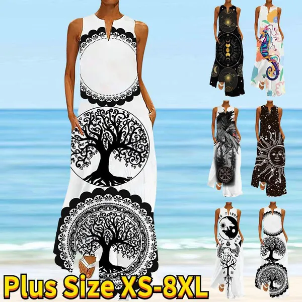 Women's Clothes V-neck Sleeveless Insert Pocket Summer Spring Floral Flower Starry Sky Printing Ladies Casual Leisure Wave Star Printed V-collar Sleeveless Long Party Shift Dress Shift Maxi Holiday Be