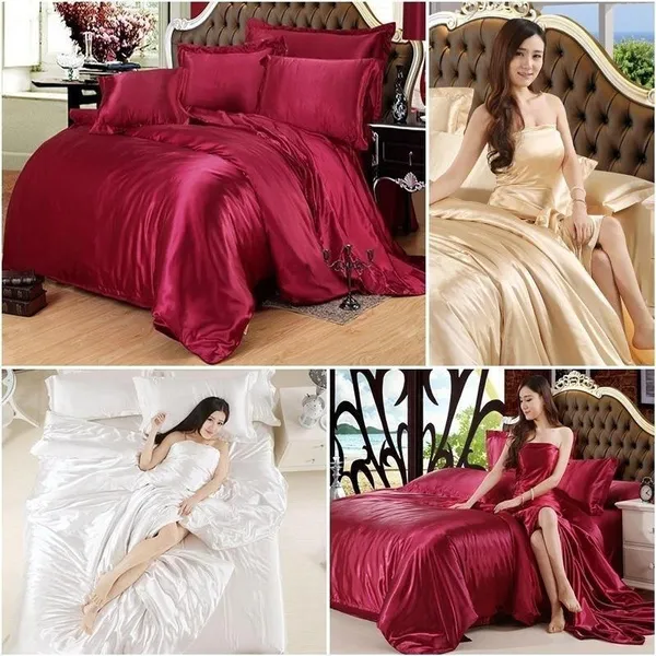 YIMEIS Luxury Soft Silk Bedding Sheets Set Hypoallergenic Cool & Breathable Twin Full Queen King Size Bed Sheets Set Purple