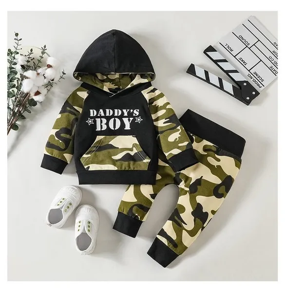 Infant Toddler Baby Boy Clothes Camo Long Sleeve Graphic Hoodie Sweatshirt Pant Set Cute Fall Winter Newborn Outfits