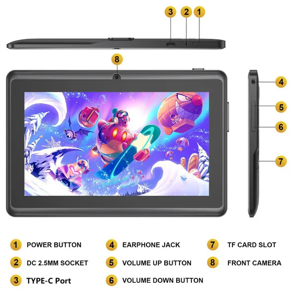 XGODY 7 inch HD Screen WIFI Tablet Android 12.0 GMS Certification Quad Core PC Tablette Dual Camera Bluetooth Kids Tablets