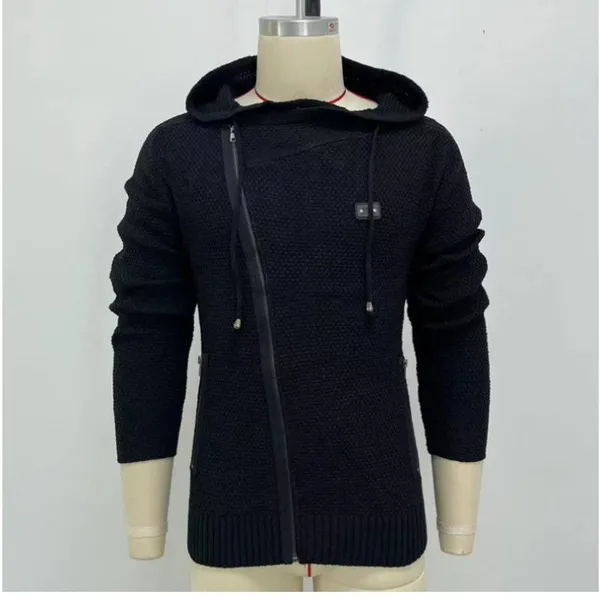 Autumn and Winter New Men's Fashion Diagonal Zipper Slim Fit Coat Long Sleeve Black Thickened