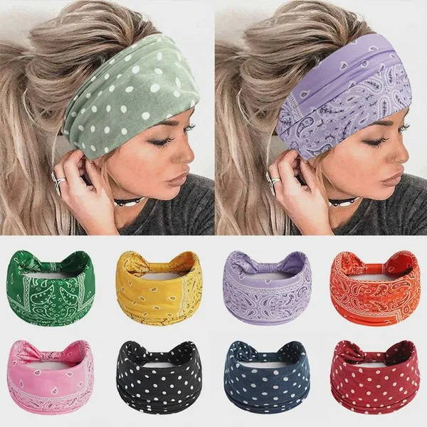 Boho Knot Turbans Yoga Elastic Head Wrap Women Headband Wide Hairbands Headwear Floral Bandanas Fashion Hair Band Accessories