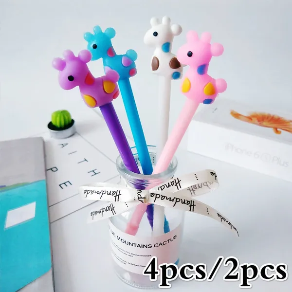 4pcs/2pcs Lot Cute Cartoon Creative Candy Color Kawaii Deer Gel Pen Stationery Office School Students Supplies