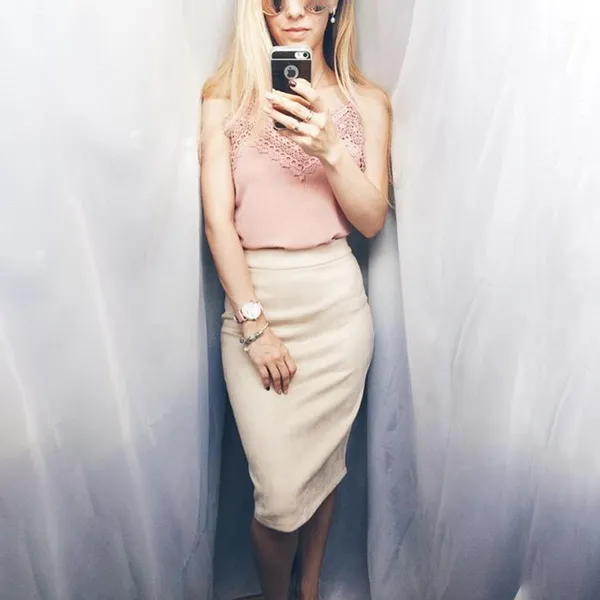 Women Split Vintage Leather Bodycon Skirt High Waist Women Knee Length Pencil Skirt Solid OL Office Elegant Skirts Womens