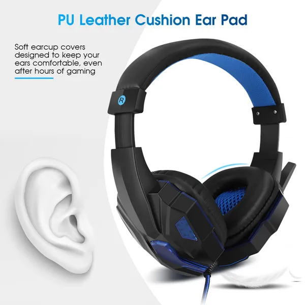 Two-channel Stereo Gaming Headset For PC Controller, Noise Cancelling Over Ear Headphones With Mic, LED Light, Bass Surround, Soft Memory Earmuffs For Laptop Games