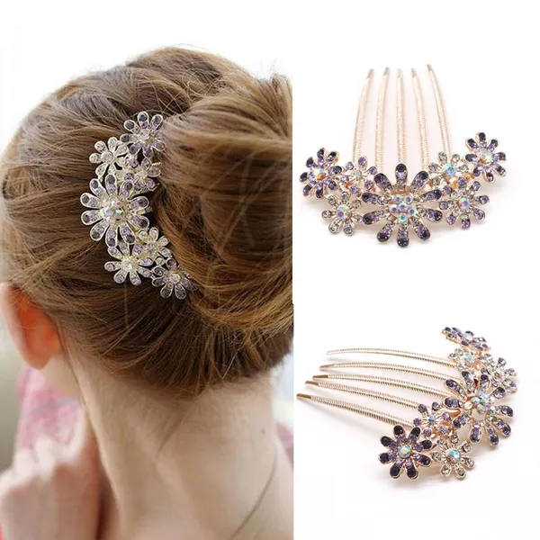 Hair Accessories Hairpins Beautiful Crystal Rhinestone Petal Hair Comb Flower Pin Hair Clip Claws Hairdressing Stylists Headwear 17371 merchant ratings