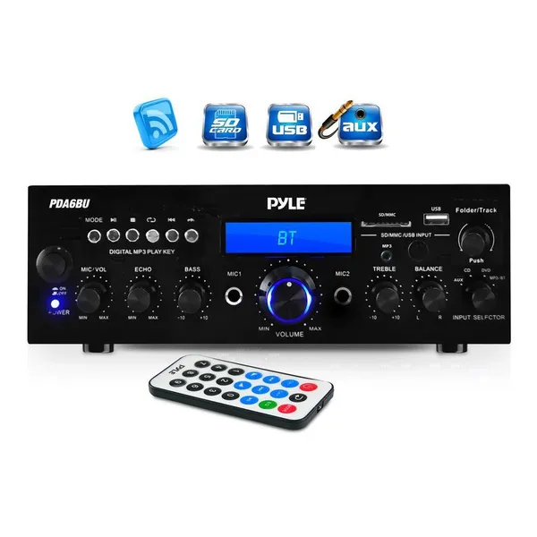 Pyle 200 Watt Bluetooth LCD FM Stereo Amp Receiver with Remote and USB Ports