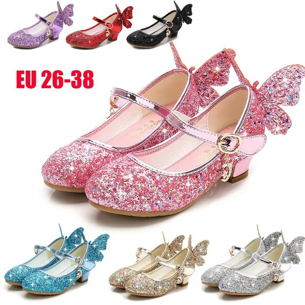 New Girls High-heels Princess Shoes Childrens Single Shoes Performance Shoes Girls Crystal Shoes Size 26-38 [<>]
