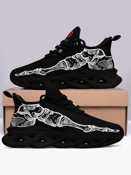 Men's Fashionable Skull Print Lace Up Walking Shoes, Boy Casual Comfortable Non-slip Shock Absorption Running Sports Shoes, Comfy Trendy Shoes for Men, Footwear Sneaker Shoes Trending Streetwear Shoes