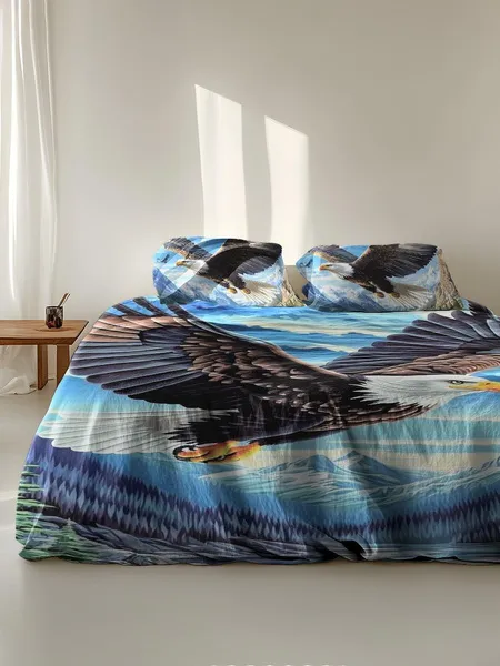 Three-piece fluffy printed double bed set, soft, comfortable and breathable bedding set, suitable for all seasons (without sheets, without fillers)