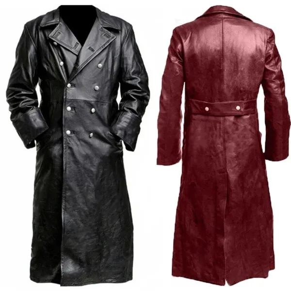 New Steampunk Men's Gothic Trench Coat Leather Jacket New Arrival