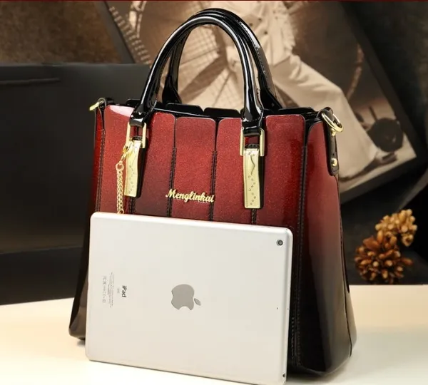New Designer High Quality Splice Women Leather Handbags Simple Patent Leather Messenger Bags Famous Brands Top Handle Bag Clutch